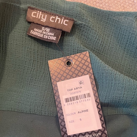 City Chic Arya Asymmetric Long Sleeve Side Tie Blouse size small/16 alpine green - Picture 5 of 6